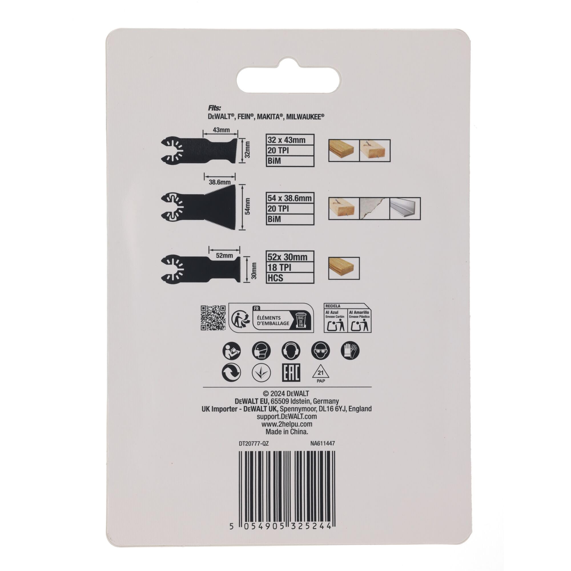 DEWALT - Jeu de lames de scie oscillantes mixtes, pour outil multifonction, DT20777-QZ