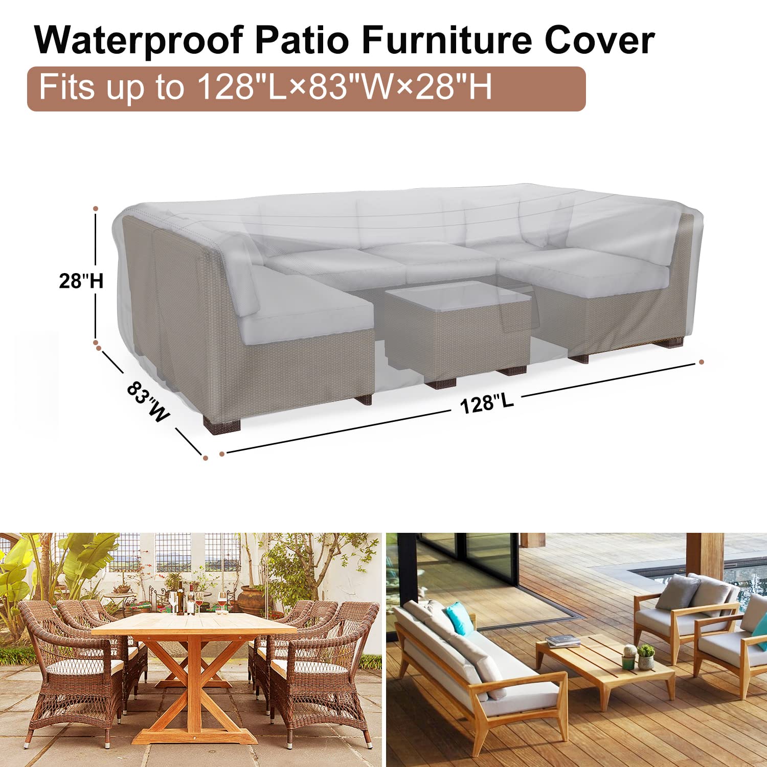 Mrrihand - Copertura per set di mobili da giardino, impermeabile, per divano componibile da esterno, resistente, 600D, set di copertura per tavolo e sedie, 325,1 x 223 x 71 cm (L x P x A)