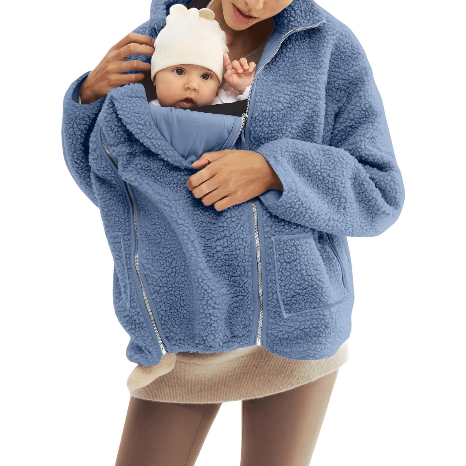Damen Umstandsjacke, Winter, warm, Teddybär-Mantel, flauschige Fleecejacke für Schwangere, winddicht, thermisch, gemütlich, Plüsch, Babytrage, Mantel, Reißverschluss, Sweatshirts, Sherpa-Mantel