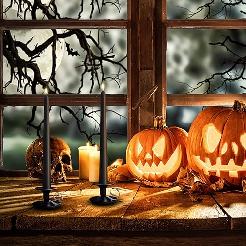 Miniatura 5 de Paquete de 20 velas cónicas negras de 10 pulgadas de alto, sin perfume, sin goteo, para fiesta de Halloween, hogar, 8 horas de tiempo de combustión