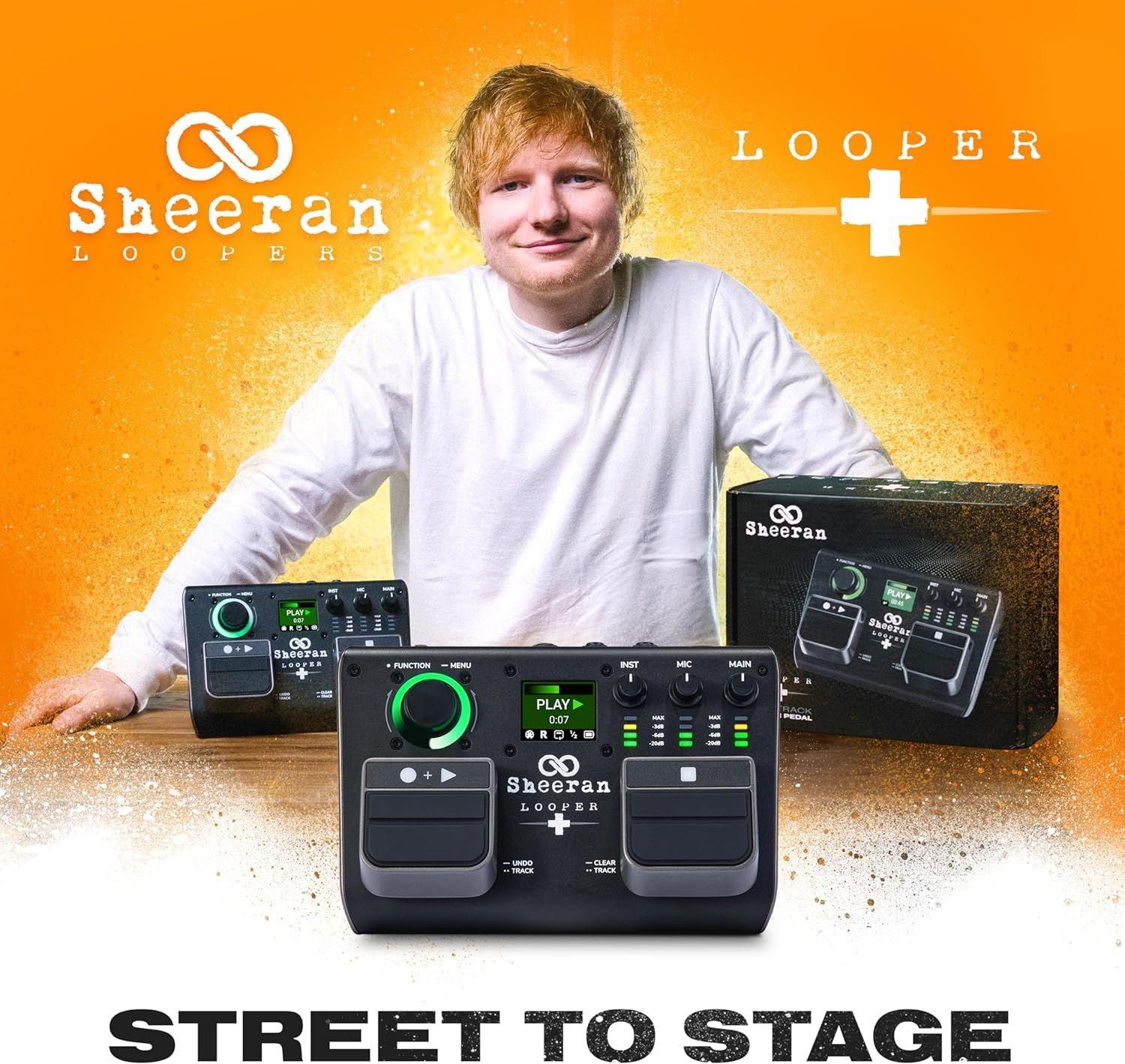 SHEERAN LOOPER + Dual Track Pedal für Gitarre, Bass, Keyboard, Vocals und mehr, mit 128 Loops Speicher, 4 Looping Modi, LED-Display und Audiointerface und Hardcase