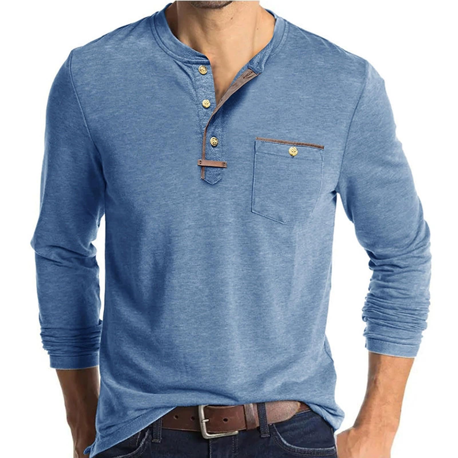 Mens Athletic Henley Shirts Lightweight Long Sleeve Pullover with Pocket | 3-Button Placket,Chest Pocket,Wrinkle Resistant,Suitable for Daily Outings,