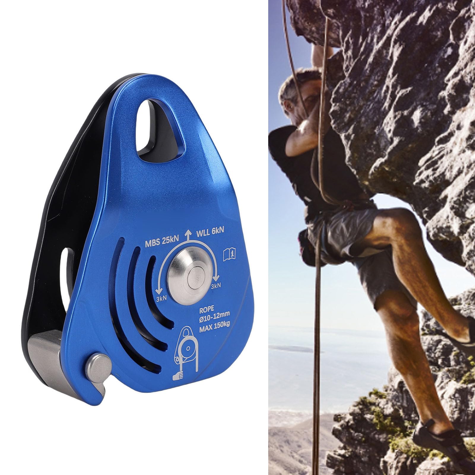Aramox Seilrolle für Höhenarbeiten, 7075-Aluminiumrolle, 6 KN Selbstsicherndes Einweg-Design, Passend für 10 Bis 12 Mm Seil, für Notfall- und Rigging-Benutzer bei Arbeiten in der Luft
