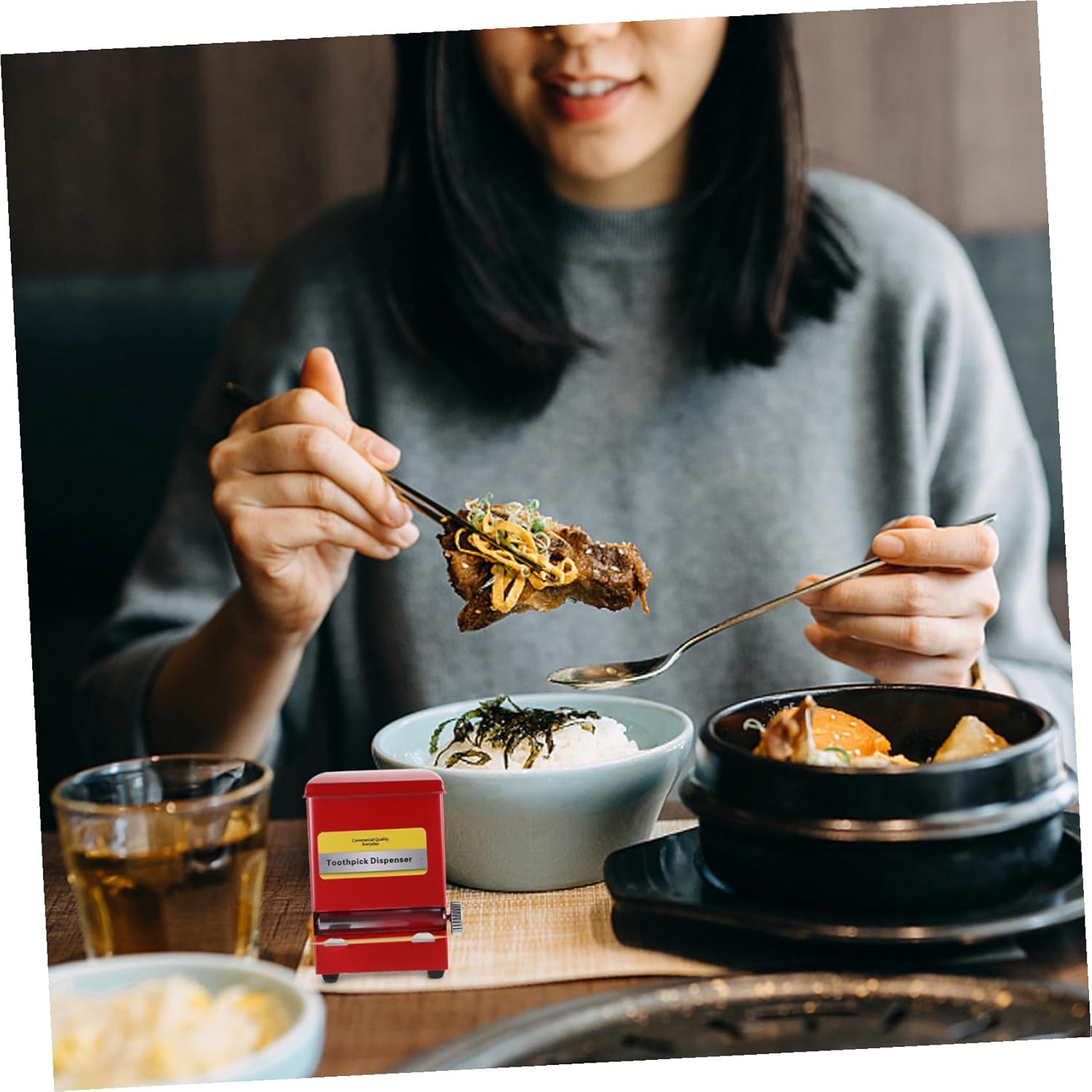 VANZACK Stainless Steel Toothpick Dispenser Retro Style Automatic Vending Machine Toothpick Box for Home Office Restaurant Compact Holder