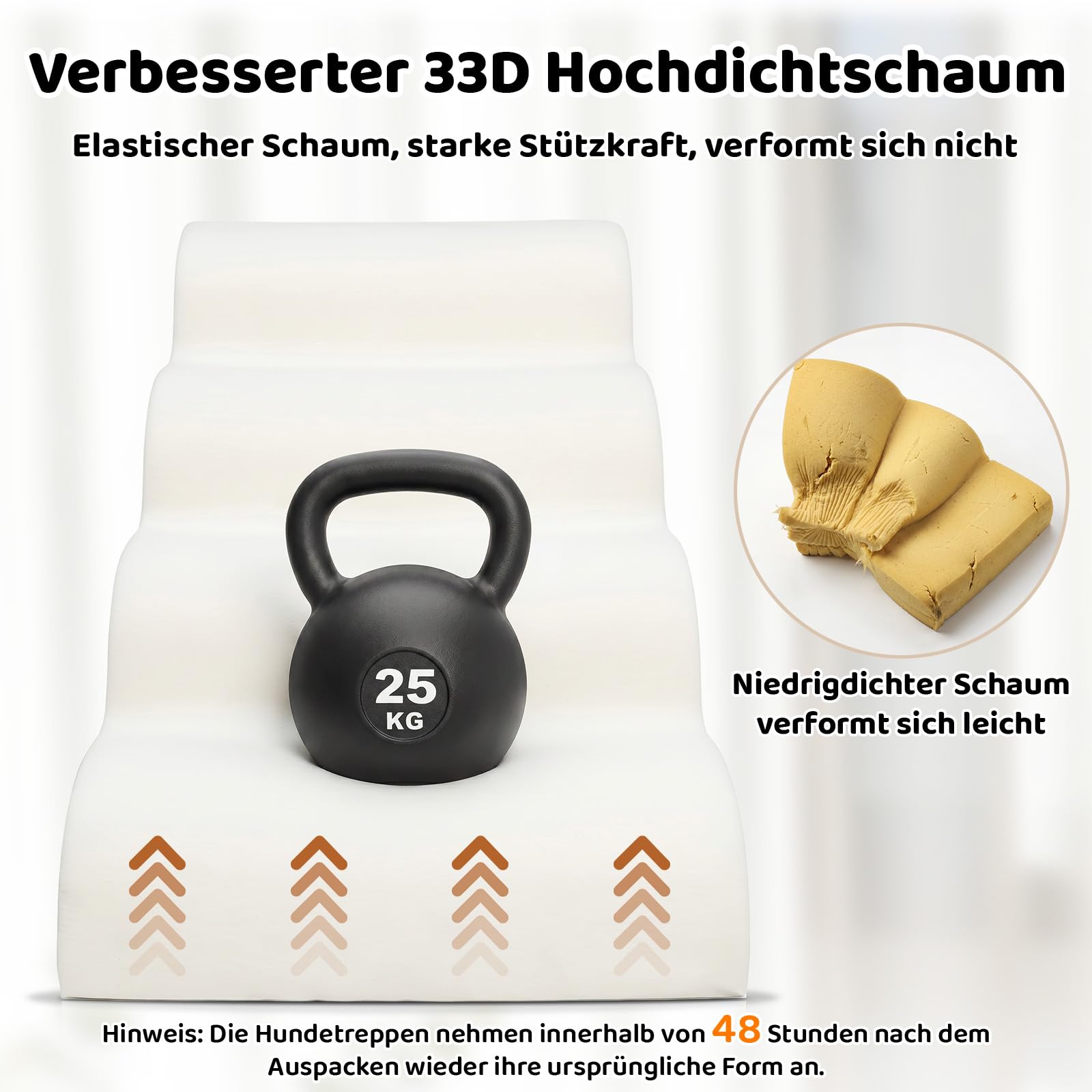 X XBEN Escaliers pour Chiens Petits, Âgés et Blessés, Marches pour Animaux | Mousse Haute Densité 33D, Pente Douce, Housse Lavable, Adhérence, Antidérapant, pour Lit et Canapé, 4 Marches, 50 CM