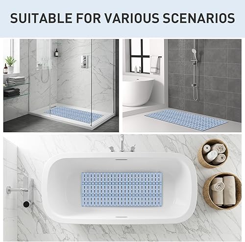 Miniatura 8 de XIYUNTE Tapete de ducha antideslizante para bañera, 36 x 16 pulgadas, tapete de ducha antideslizante para ducha interior, tapete de baño TPE con