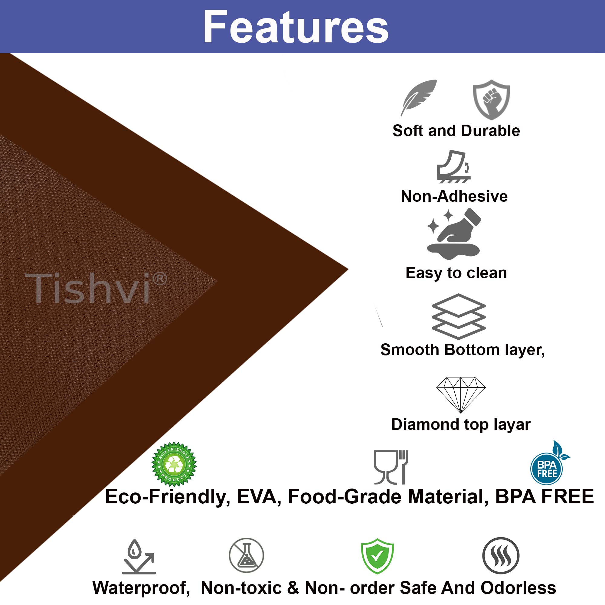 Tishvi Shelf Liner Kitchen Drawer Mats Anti Slip mat for Kitchen 60x300CM, Non Adhesive EVA Material Fridge Liners Table Mats for Cupboard Cabinet Drawer Trolly Liner (Maroon Diamond, 60x300 cm) 2