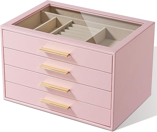 Miniatura 17 de Caja Organizadora de Joyas para Mujeres: Estuche de Almacenamiento de Joyas de 3 Capas con Ventana de Cristal, Cuero Verde Oliva con Terciopelo
