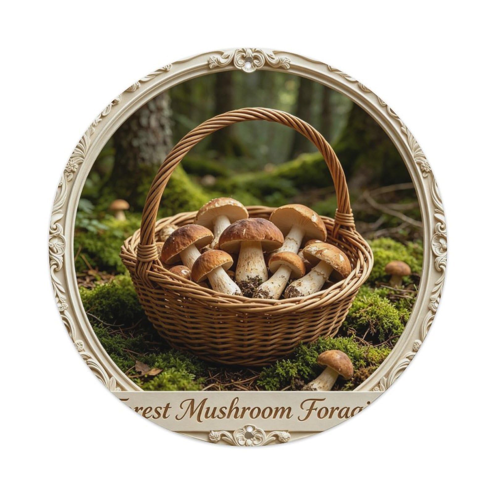 Forest Mushroom Foraging Metal Tin Sign Plaque