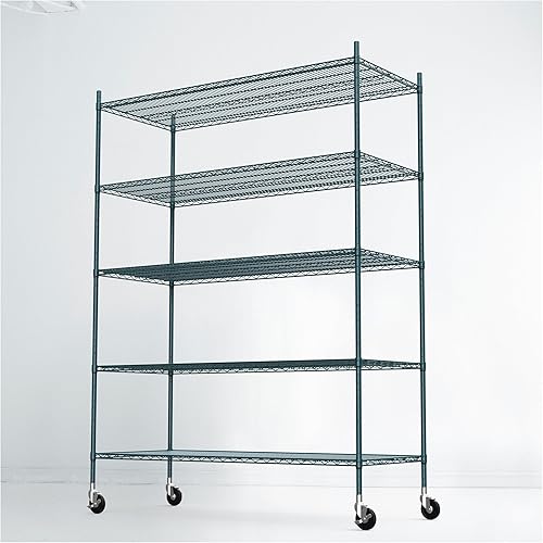 NSF - Estantes de almacenamiento de epoxi verde de 4 niveles, 24 x 48 x 63 pulgadas, ambientes húmedos y secos, estantería de alambre de acero