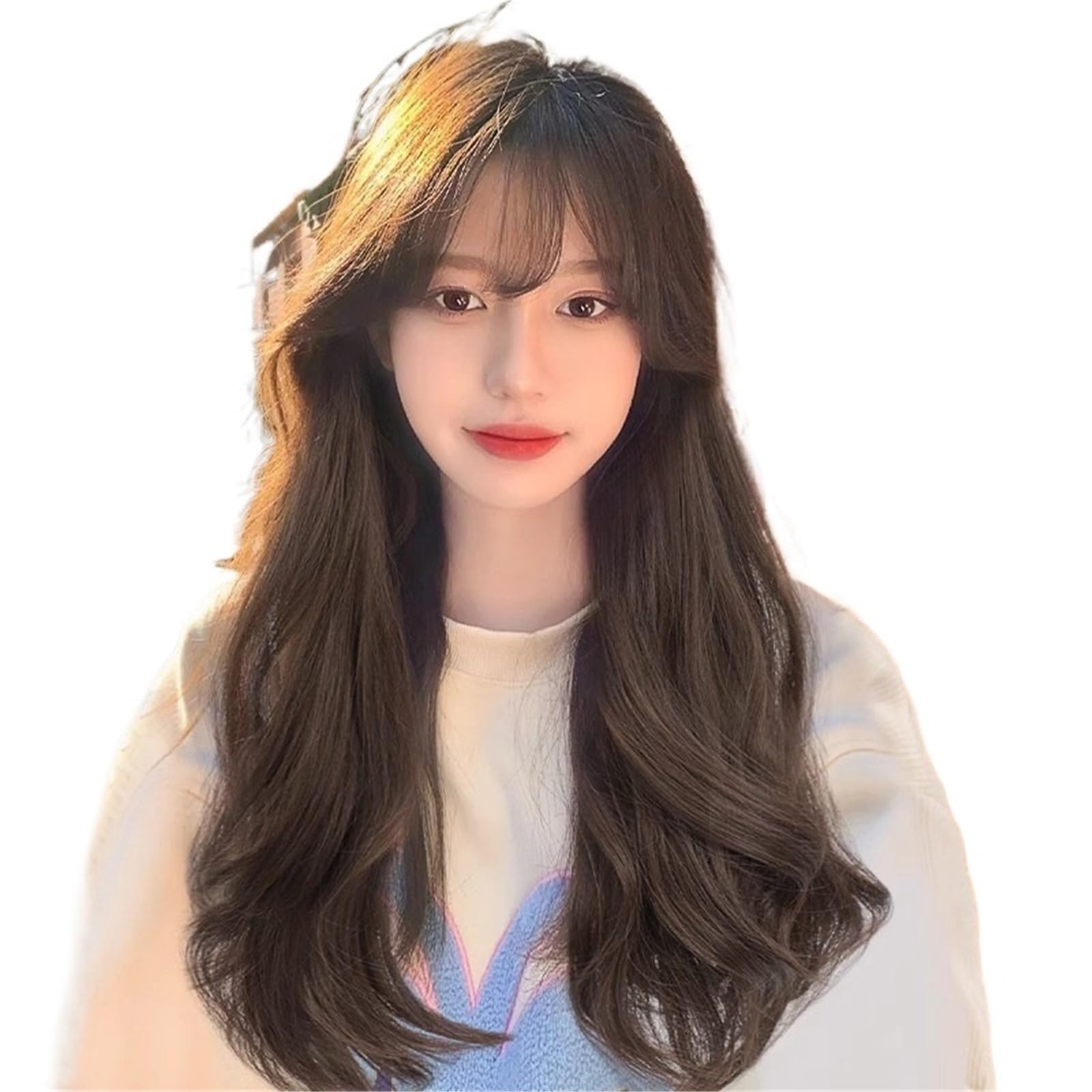 Libangrong-888 Women's Natural Wigs Long Curly Hair Wig, Air Bangs, Big Waves, Full Head Cover, Daily Wear Wig(Natural)