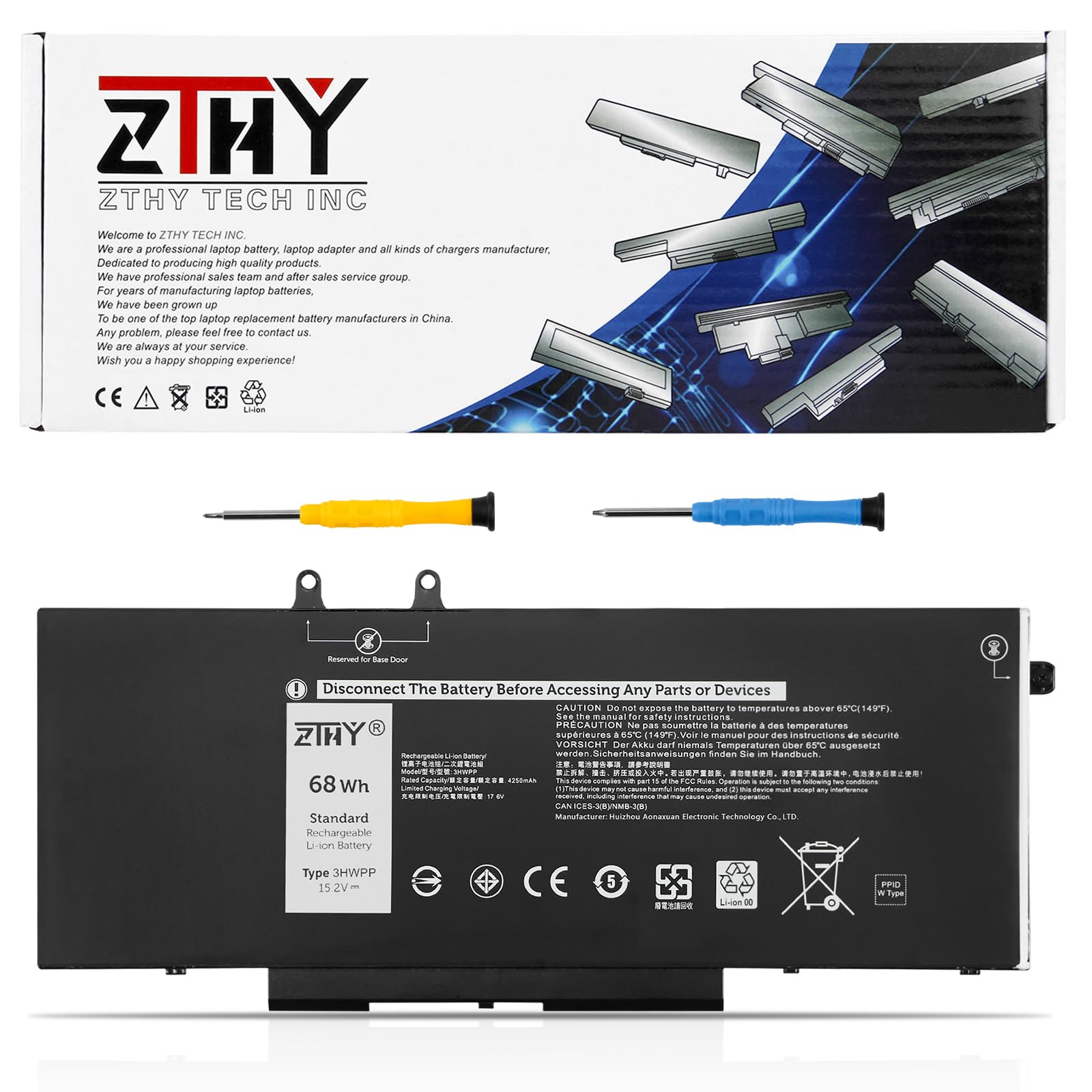 ZTHY 68Wh 3HWPP Battery Replacement for Dell Latitude 5401 5410 5411 5501 5510 5511 Precision 3541 3550 3551 Inspiron 7706 2-in-1 Inspiron 17 7500 7506 2-in-1 Black 10X1J N2NLL 1VY7F 3PCVM 401D9 JG75F