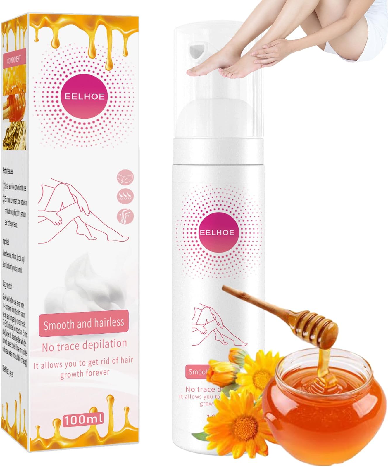Eelhoe Beeswax Hair Removal Mousse, Eelhoe Hair Removal Spray, Gentle Beeswax Hair