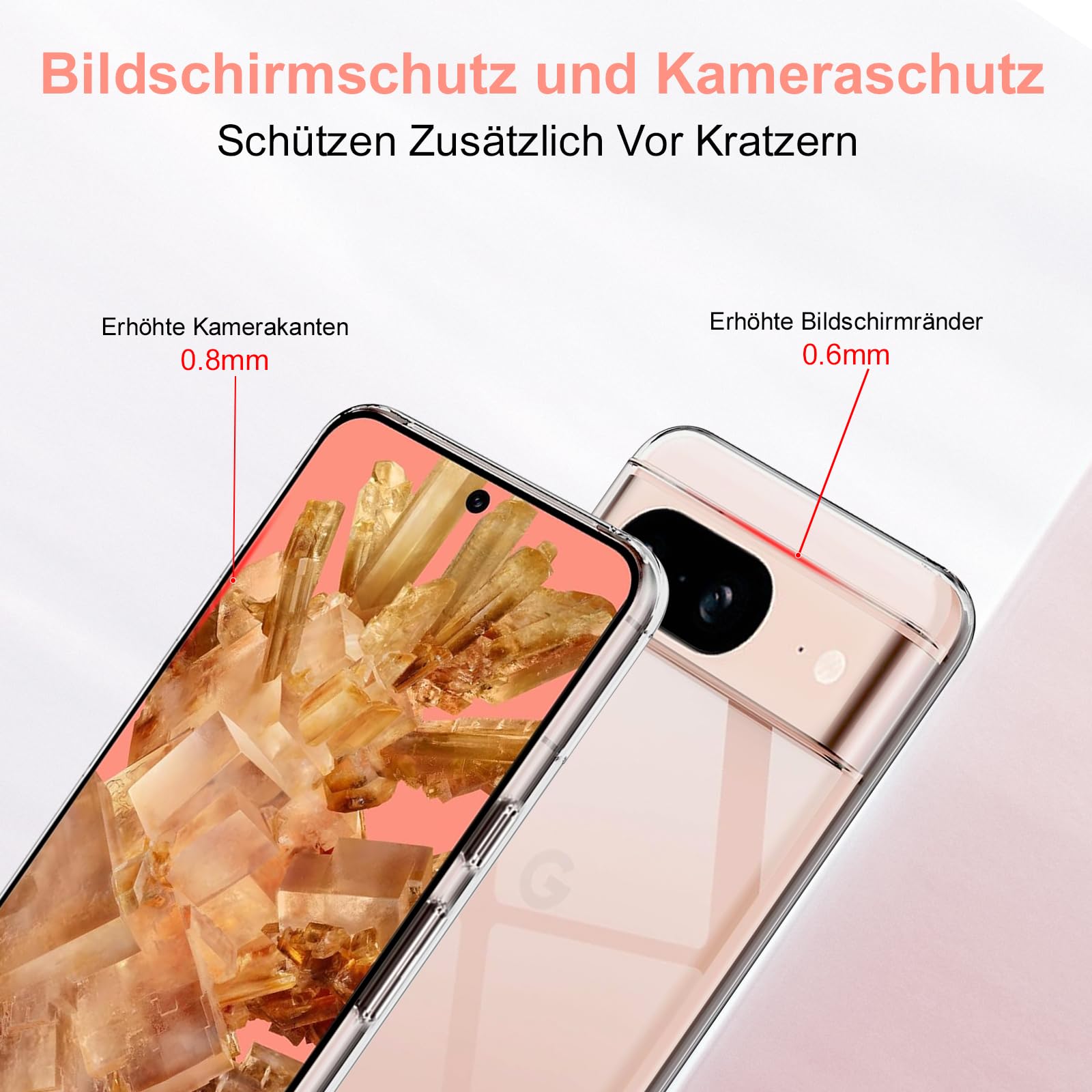 caslord cover per Google Pixel 8A, 1 custodia per cellulare con 2 pezzi di vetro temperato, custodia protettiva in TPU morbido antiurto [antigiallo] [ultra sottile] per Google Pixel 8A - trasparente