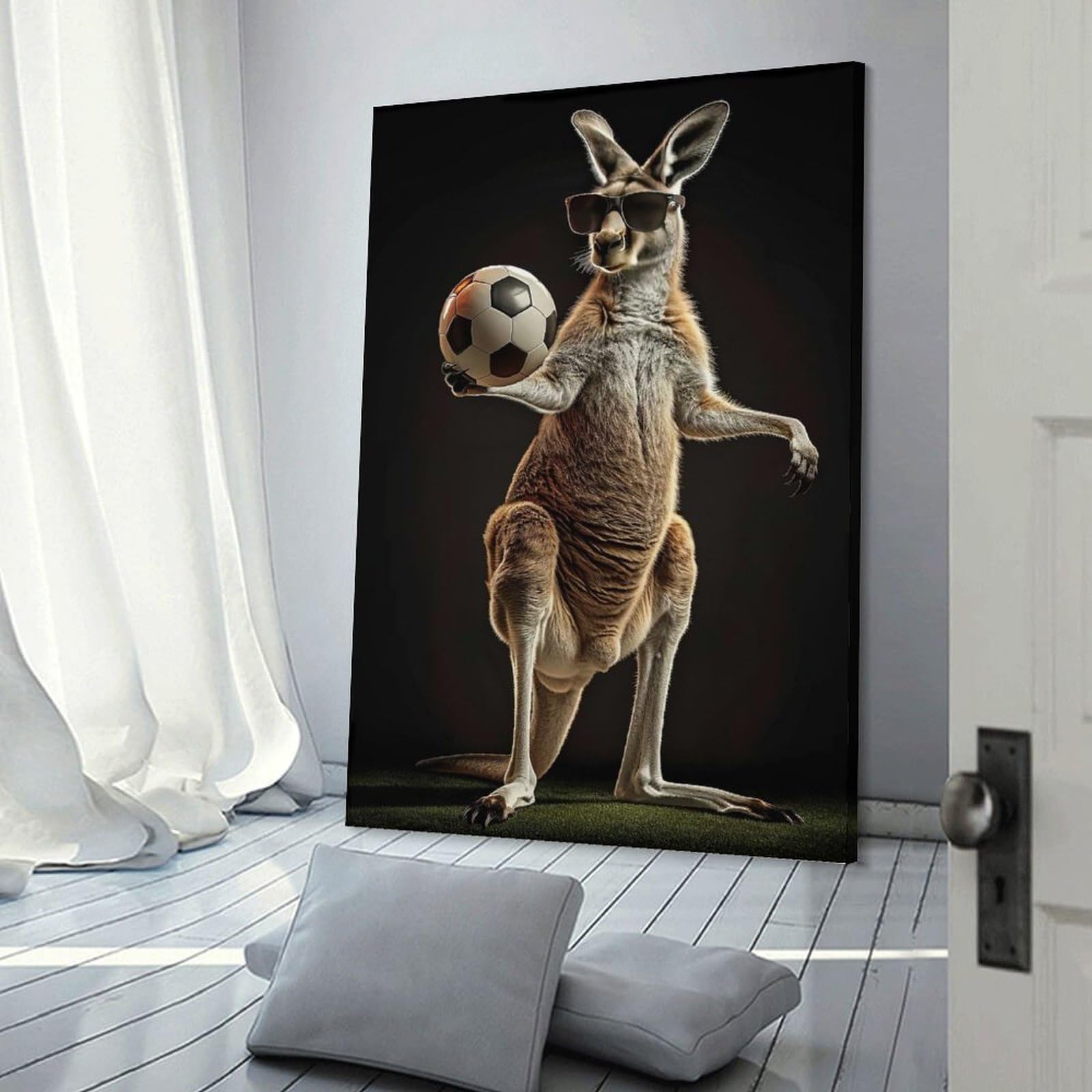 Junmoney Kangaroo Soccer Ball Canvas Wall Decor, 24x36inch(60x90cm), for Gallery Wall Decor And Room Displays, Wall Decor Suited to Curated Displays