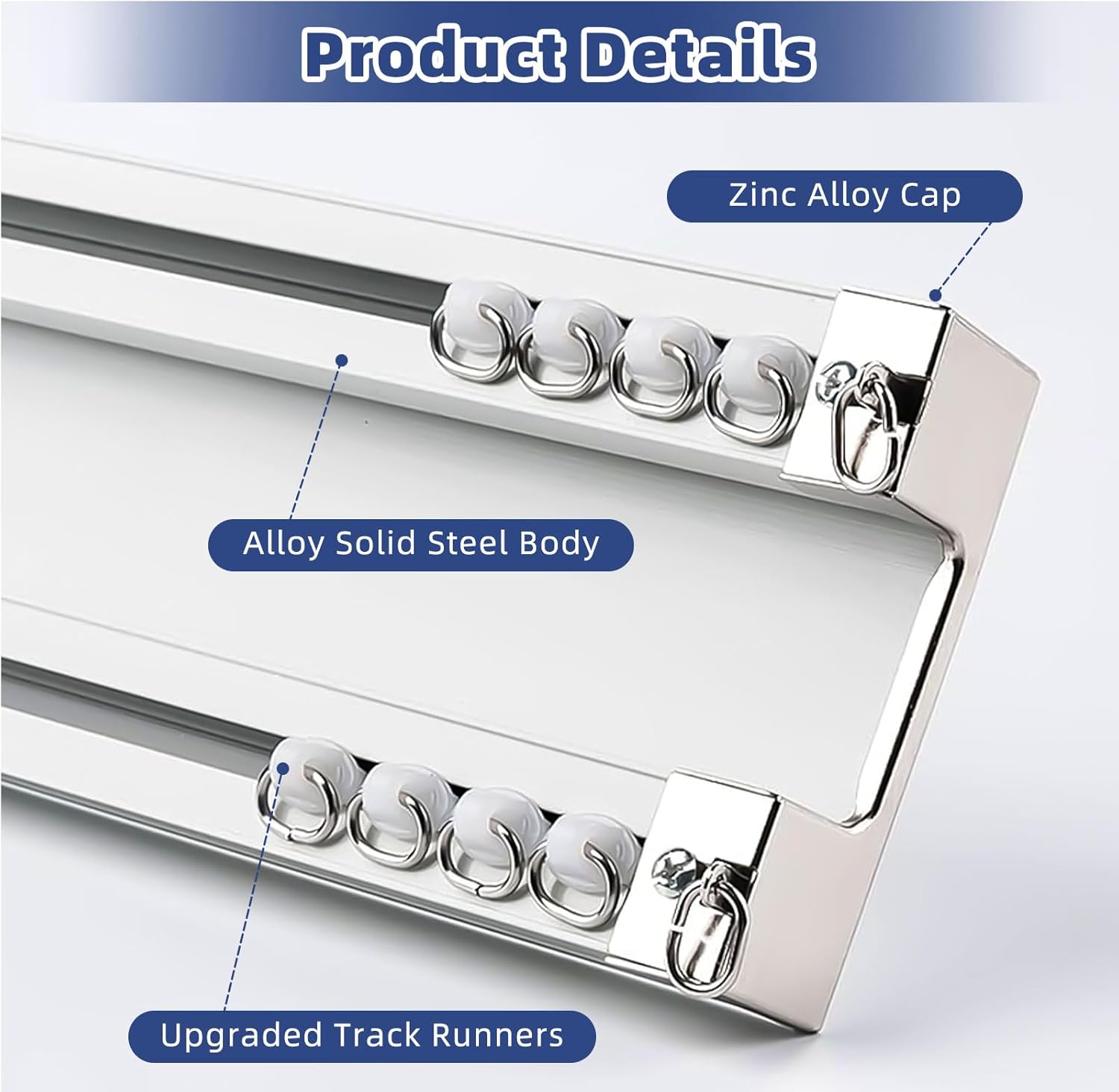 Heavy Duty Double Curtain Track Ceiling Mount 6.6FT White Room Divider with Hook for Bedroom Living Room RV