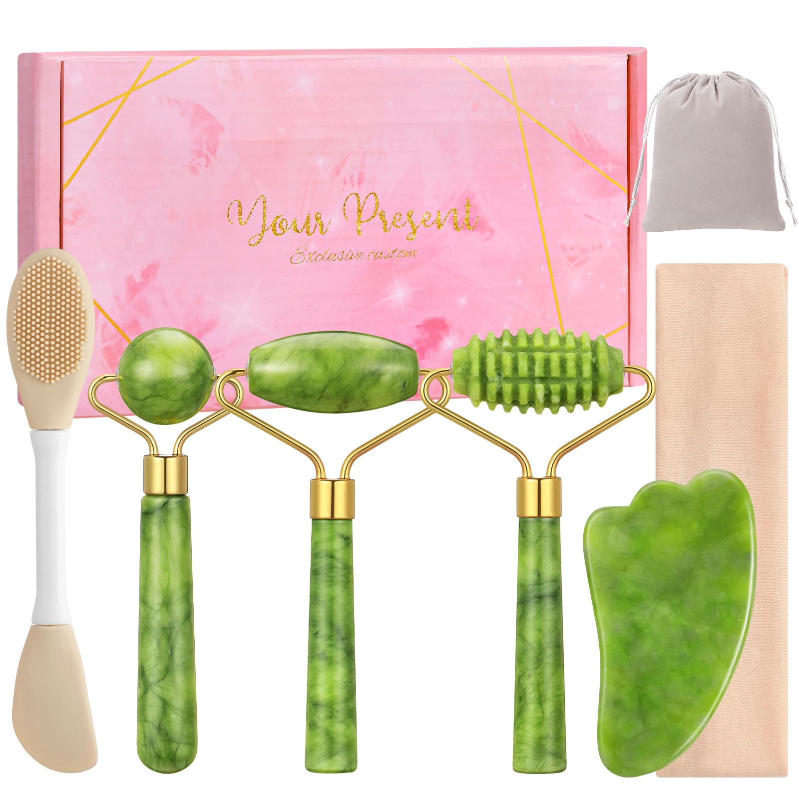 6Pcs Jade Roller for Face Gua Sha Facial Tools for Women Natural Face Roller Massager Tool for Skincare