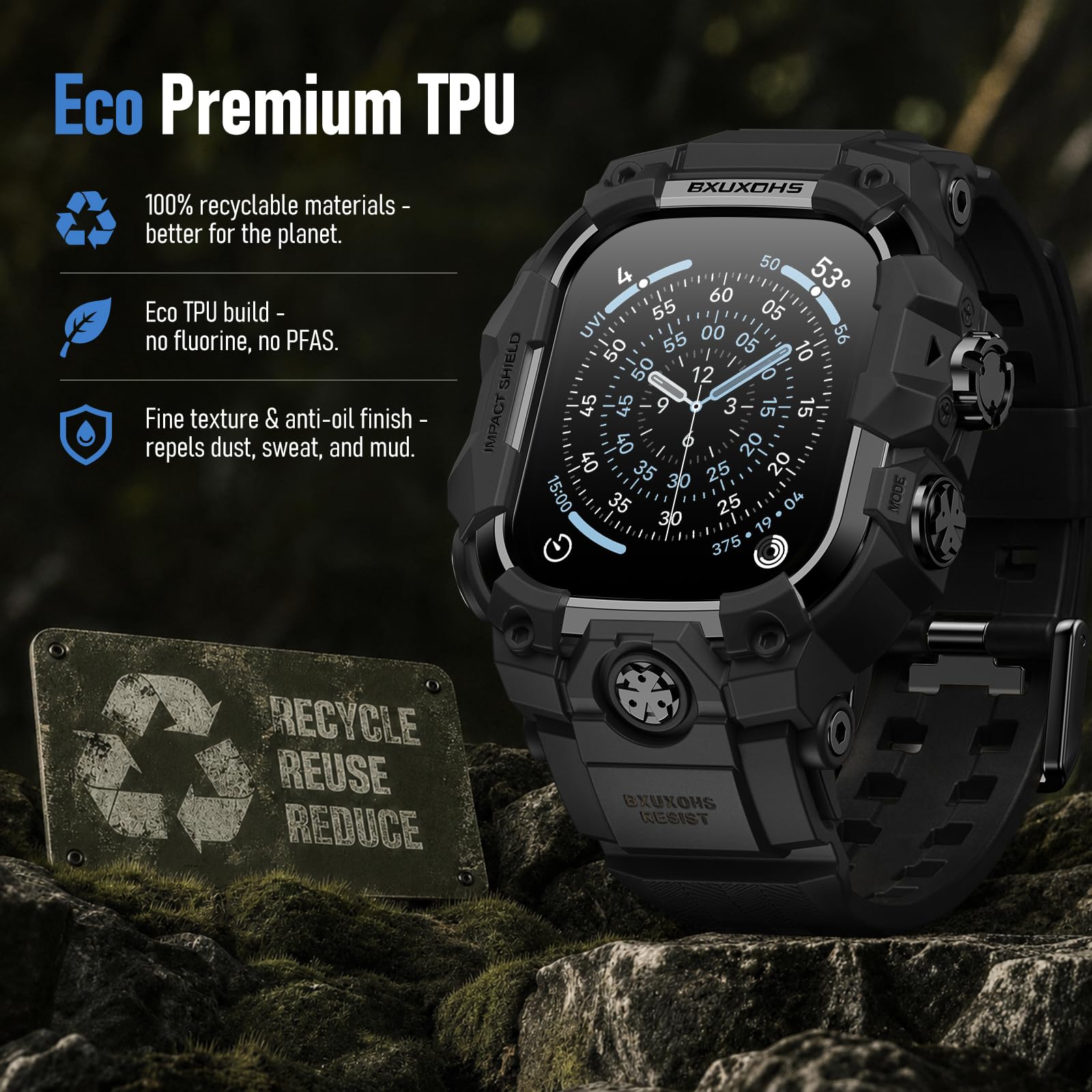 BXUXOHS Custodia e cinturino per Apple Watch 49 mm, robusto paraurti in