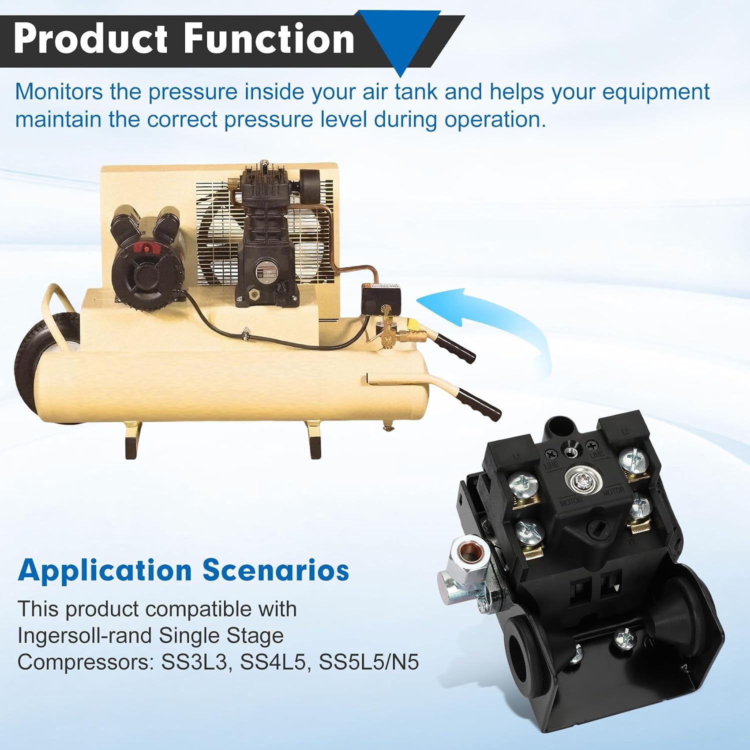 Air Compressor Pressure Switch Replacement for 23474661, 100-135 PSI, Compatible with Ingersoll-Rand Air Compressor: SS3L3 SS4L5 SS5L5/N5 Single Stage Compressors
