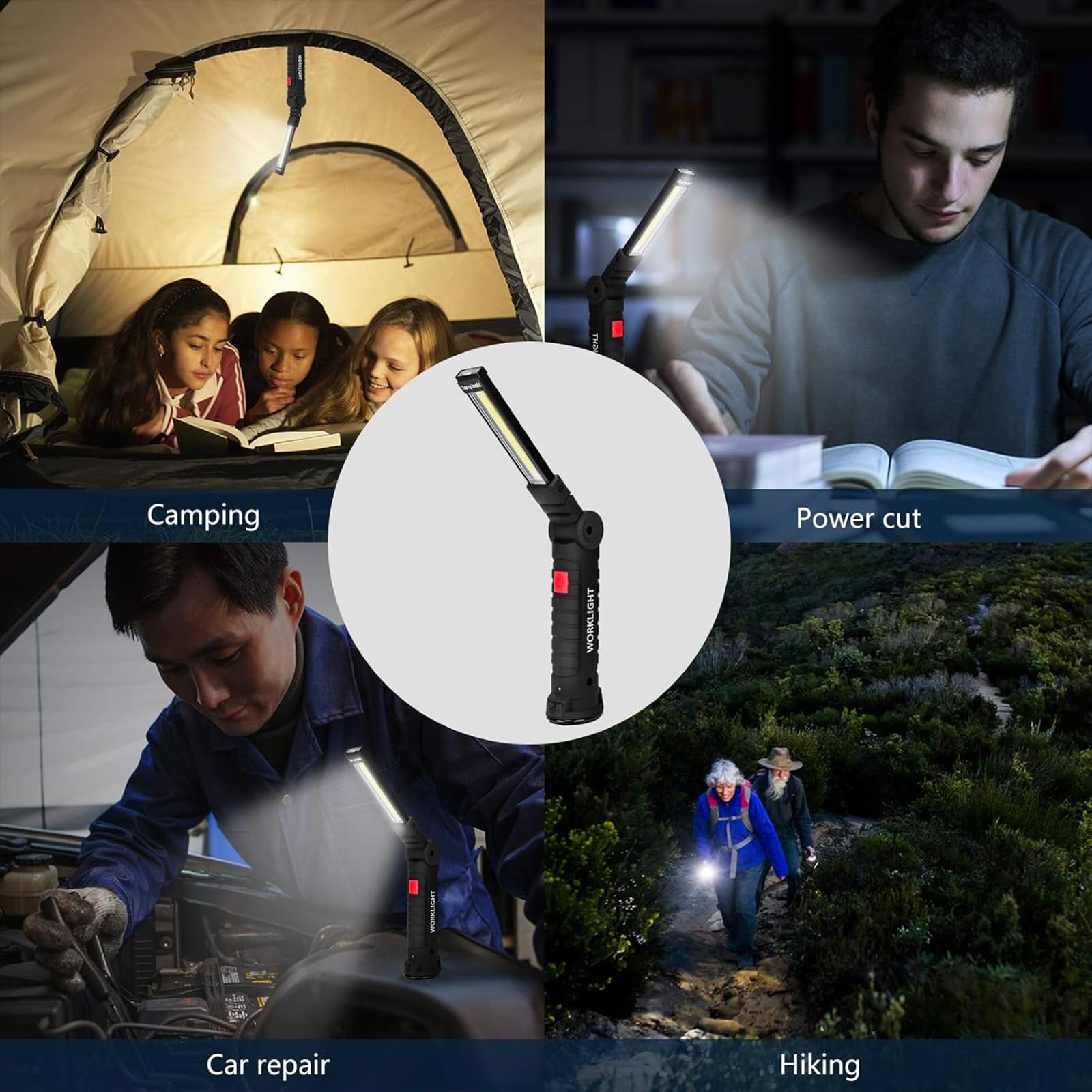 Gerbala Cadeaux D'outils pour Les Hommes, Lot de 2 Lampes de Travail à LED Rechargeables avec Base Magnétique, Rotation à 360 °, éclairage Polyvalent pour les Réparations, à L'extérieur
