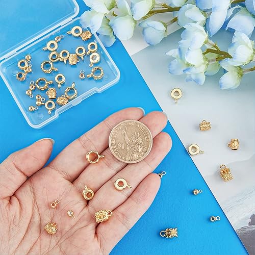 Miniatura 3 de SUPERFINDINGS 48 piezas de 6 estilos de latón para colgar cuentas de tubo, cuentas de fianza doradas, eslabones colgantes de latón con lazo de dije