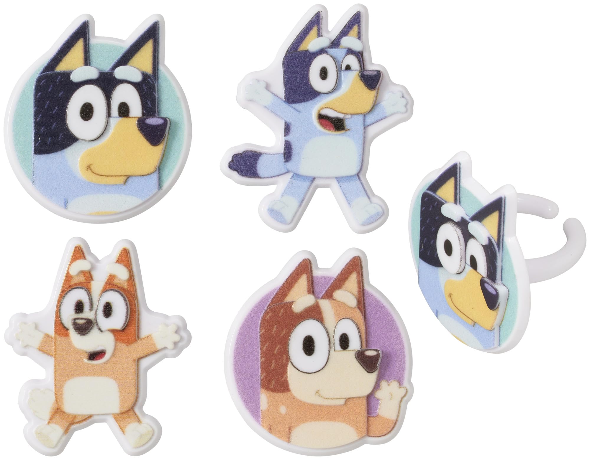 DecoPac Bluey So Much Fun Rings, 72 Cupcake Decorations Featuring Bluey, Bingo, Bandit, and Chilli, 3D Food Safe Cake Toppers – 72 Pack