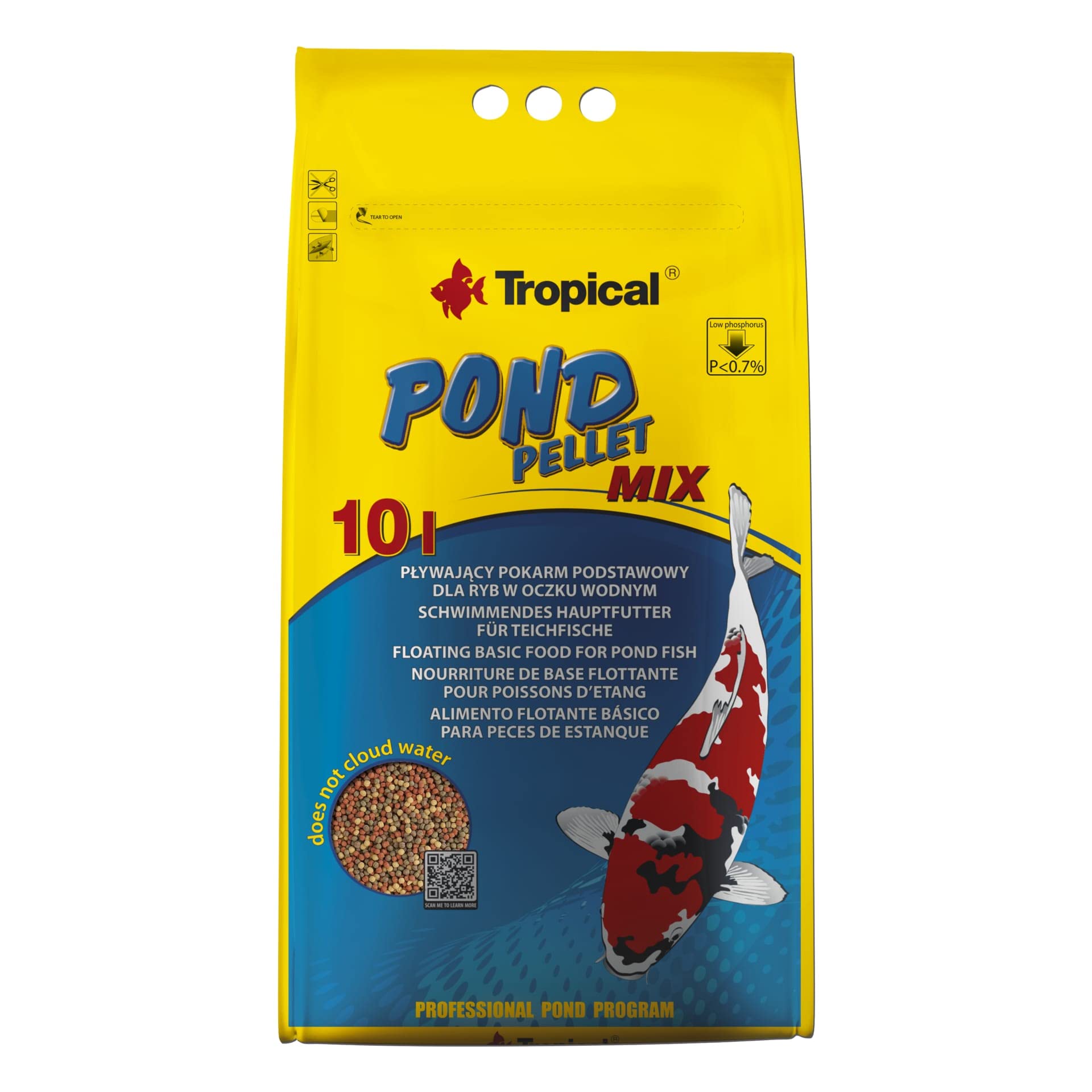 Pond PELLET Mix 10L / 1300g - Alimento Flotante básico para Peces de Estanque, bajo Contenido en fósforo no favorece la proliferación de Algas