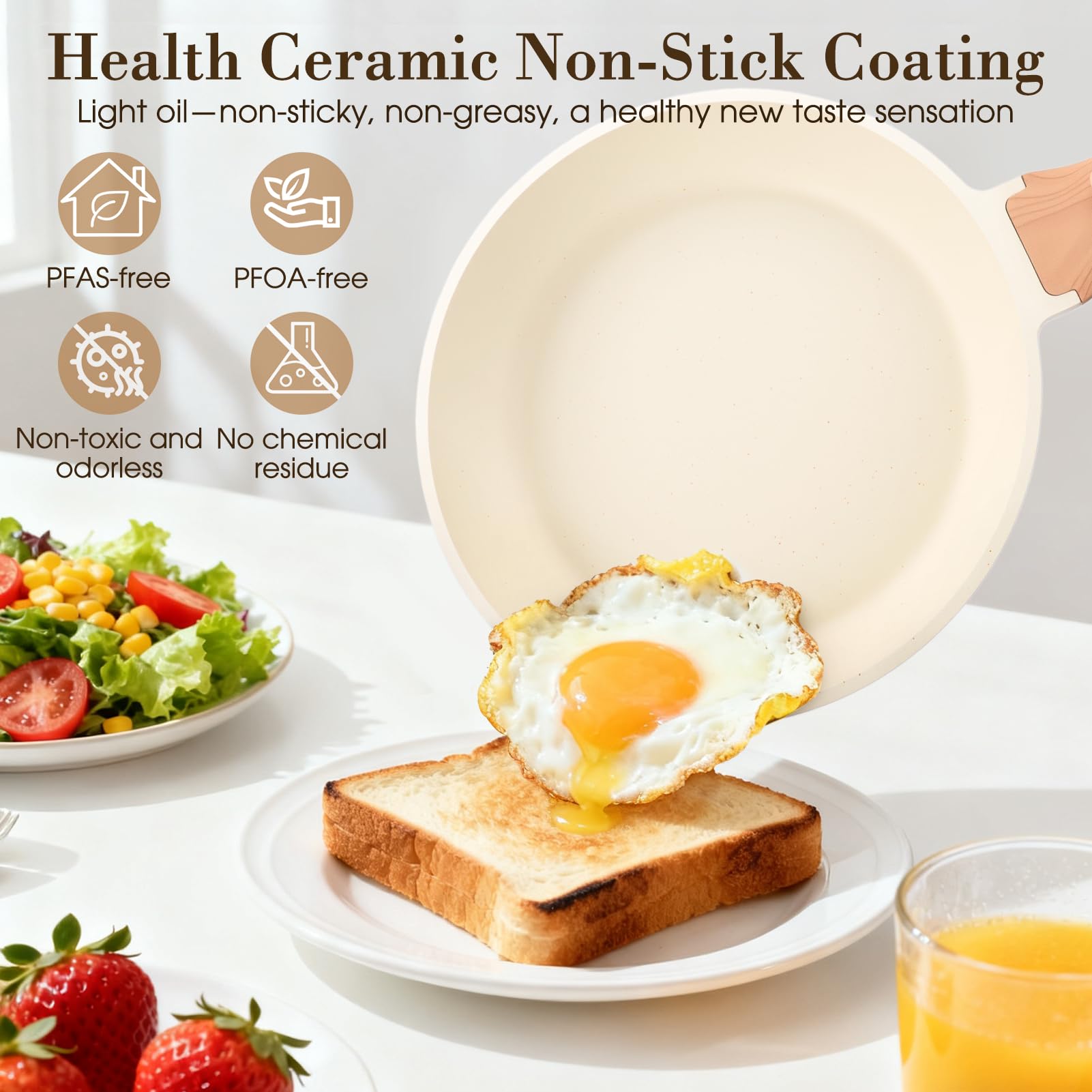 Gugxiom Set di pentole in ceramica Noniyy, 20/24/28 Cm in 3 Parti Padella con Manico Resistente al Calore, Induzione Casseruola in Ceramica per Tipi di Padelle, PFAS e