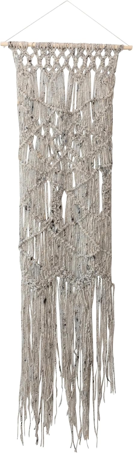 Bloomingville Hand-Woven Wool Wall Hanging with Wood Hanger, Natural