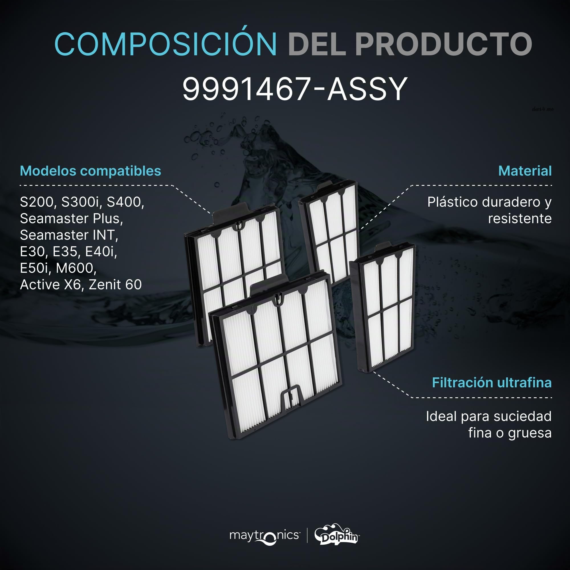 Dolphin Piezas de Recambio Originales - Paneles Filtro Ultrafino (4 ud) - Ref. Maytronics: 9991467-ASSY