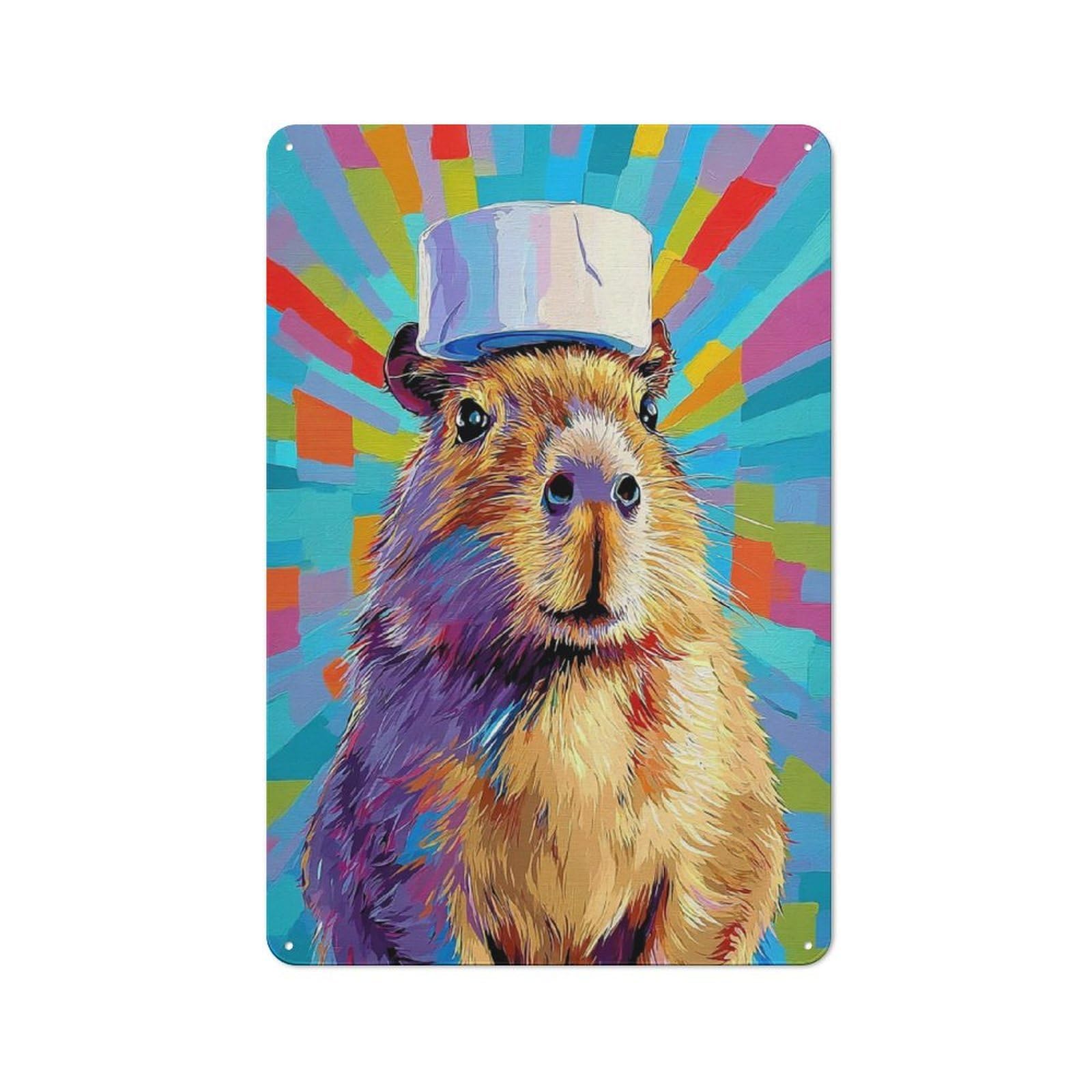 Junmoney Colorful Hamster With Top Hat Office Metal Sign With Design 30X20cm, Classic Study Room Decor For Office, Study, Studio Or Hallway
