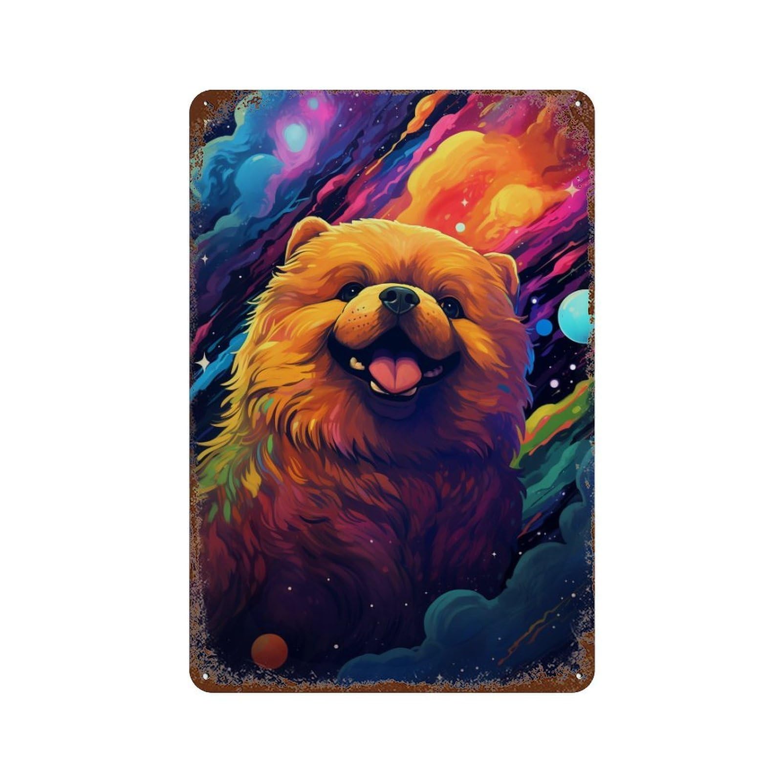 Garage Style Cosmic Pup Portrait Aged Metal Wall Plaque 11.8"x7.9", Vintage Wall Decor for Bar And Workshop