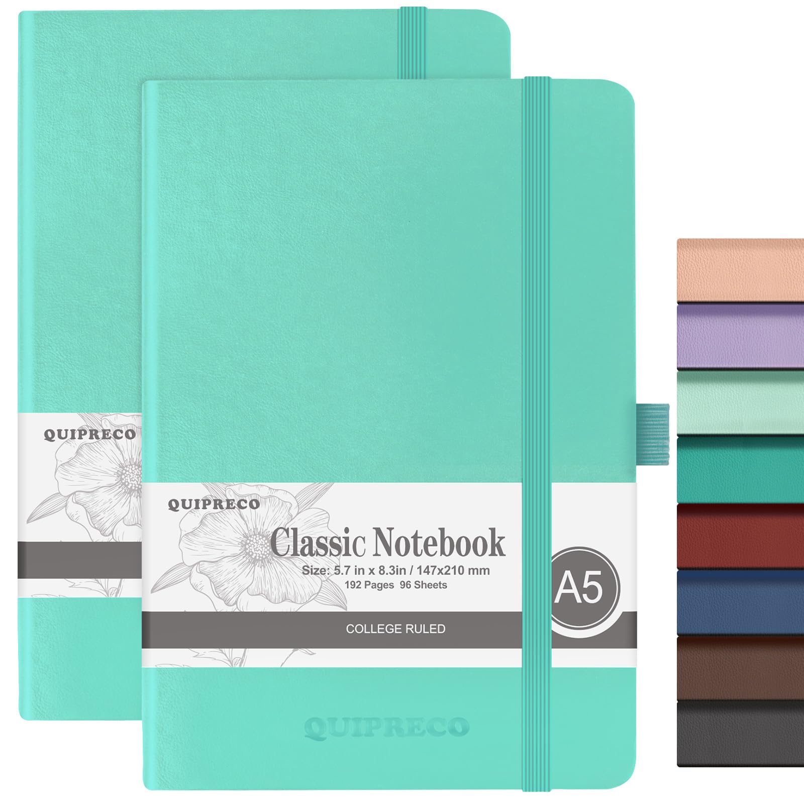 joibabe Notebook A5 Lined Hardback 2 Pack - Thick Journal Notpad with 384 Pages,100gsm Paper, 2 Free Sticky index Tabs,Pen Loop,Inner Pocket.Note Book for Office School Home Business (light green)