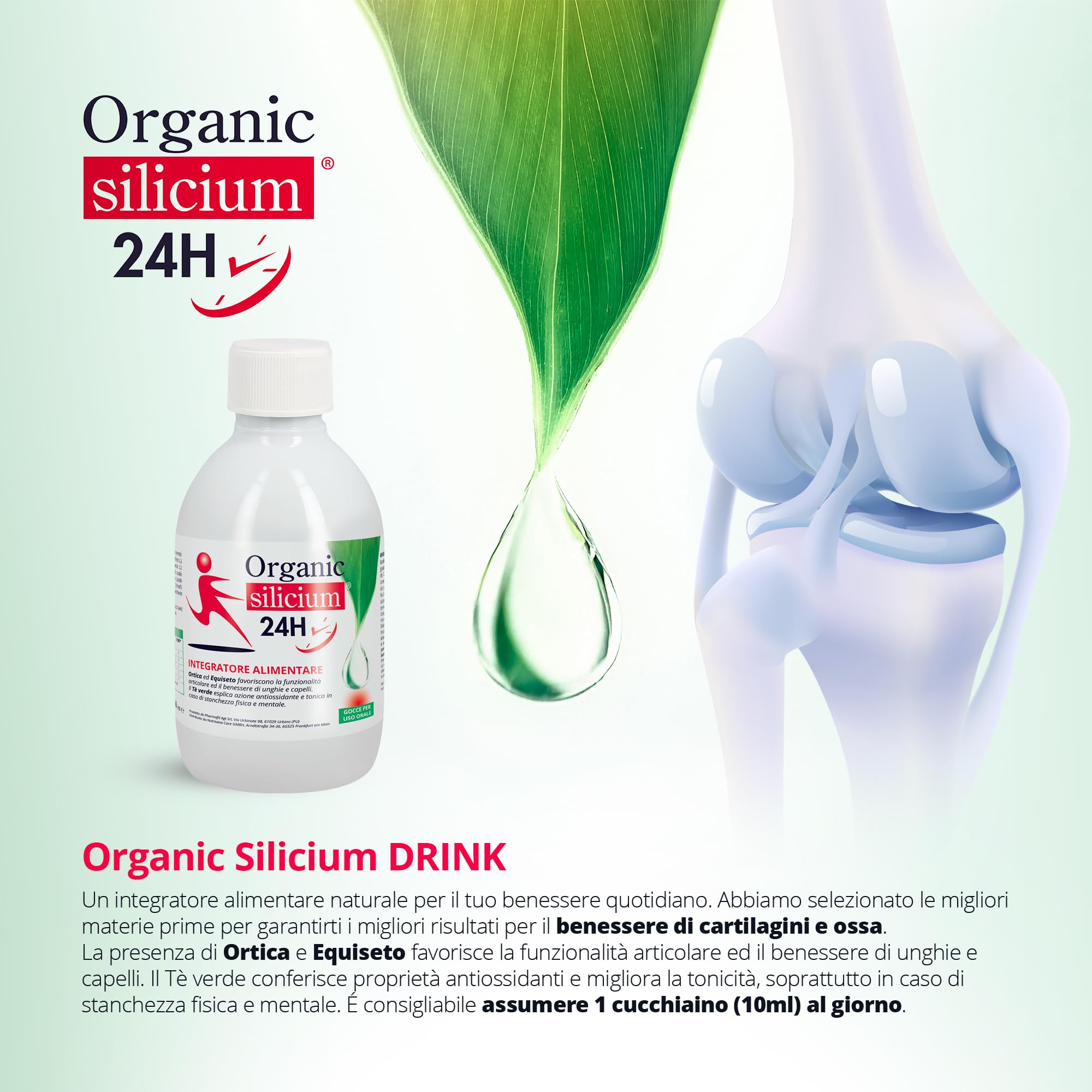 ORGANIC SILICIUM 24H | Drink 250ml, Integratore Orale con Ortica ed Equiseto per il Benessere Articolare e Muscolare