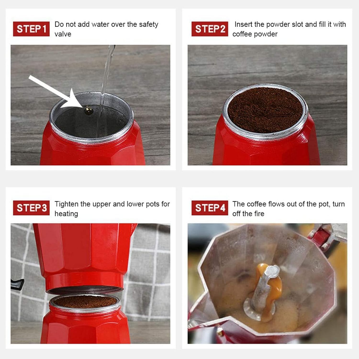 HOMETIC Aluminium Espresso Coffee Maker, Moka Express 3 Cups Espresso Maker/Percolator/Stovetop/Filter Coffee Maker for Italian Mocha Coffee Moka Pot (130 ML, Red) 1