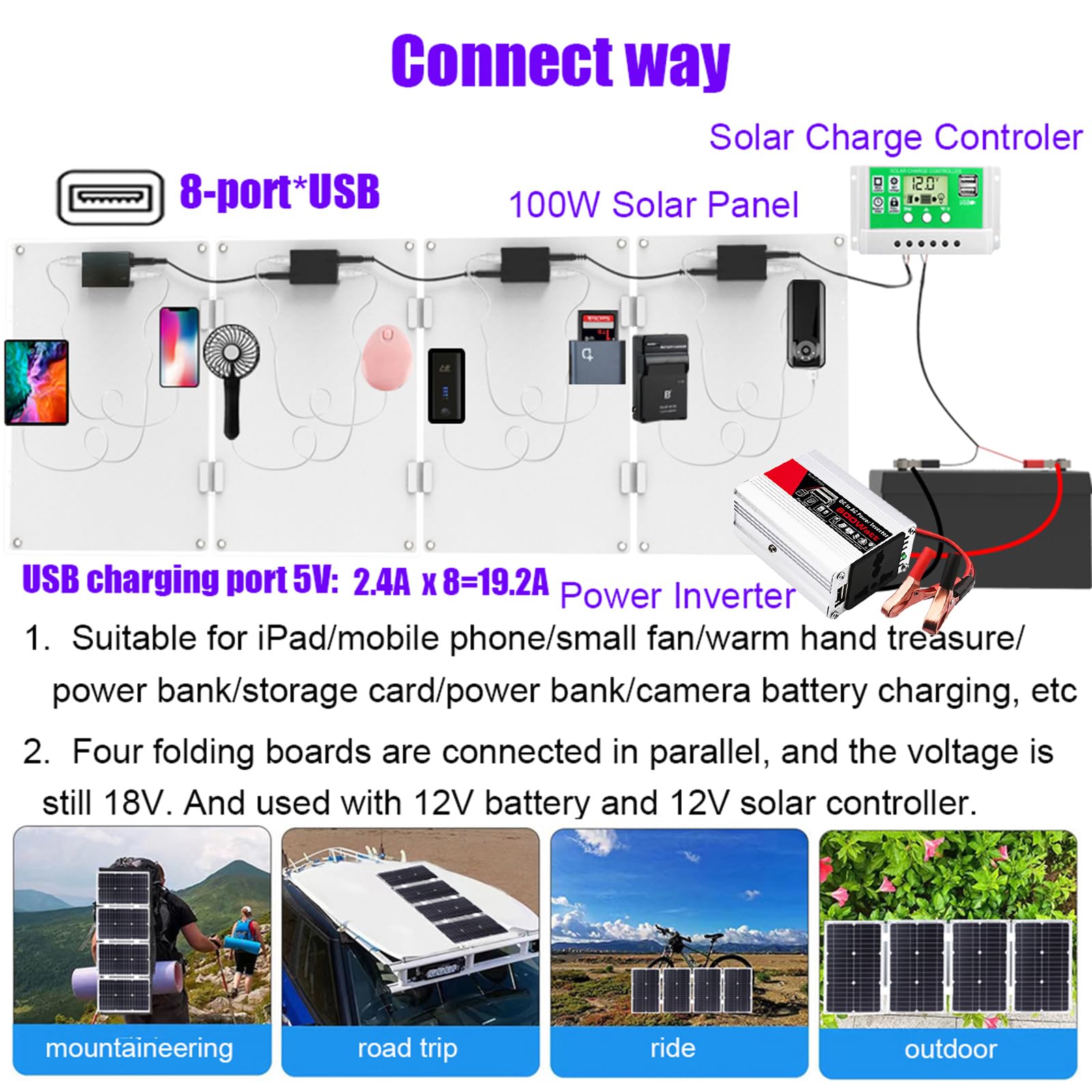Zestaw falownika solarnego 600 W z kontrolerem 50 A – kompletny system zasilania słonecznego do kamperów, vanów i łodzi(100W)