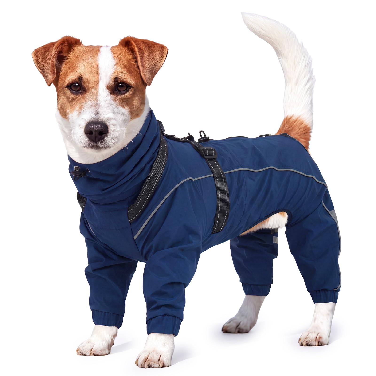 Kuoser Waterproof Hooded Dog Raincoat, Full Body Coverage, Navy Blue S