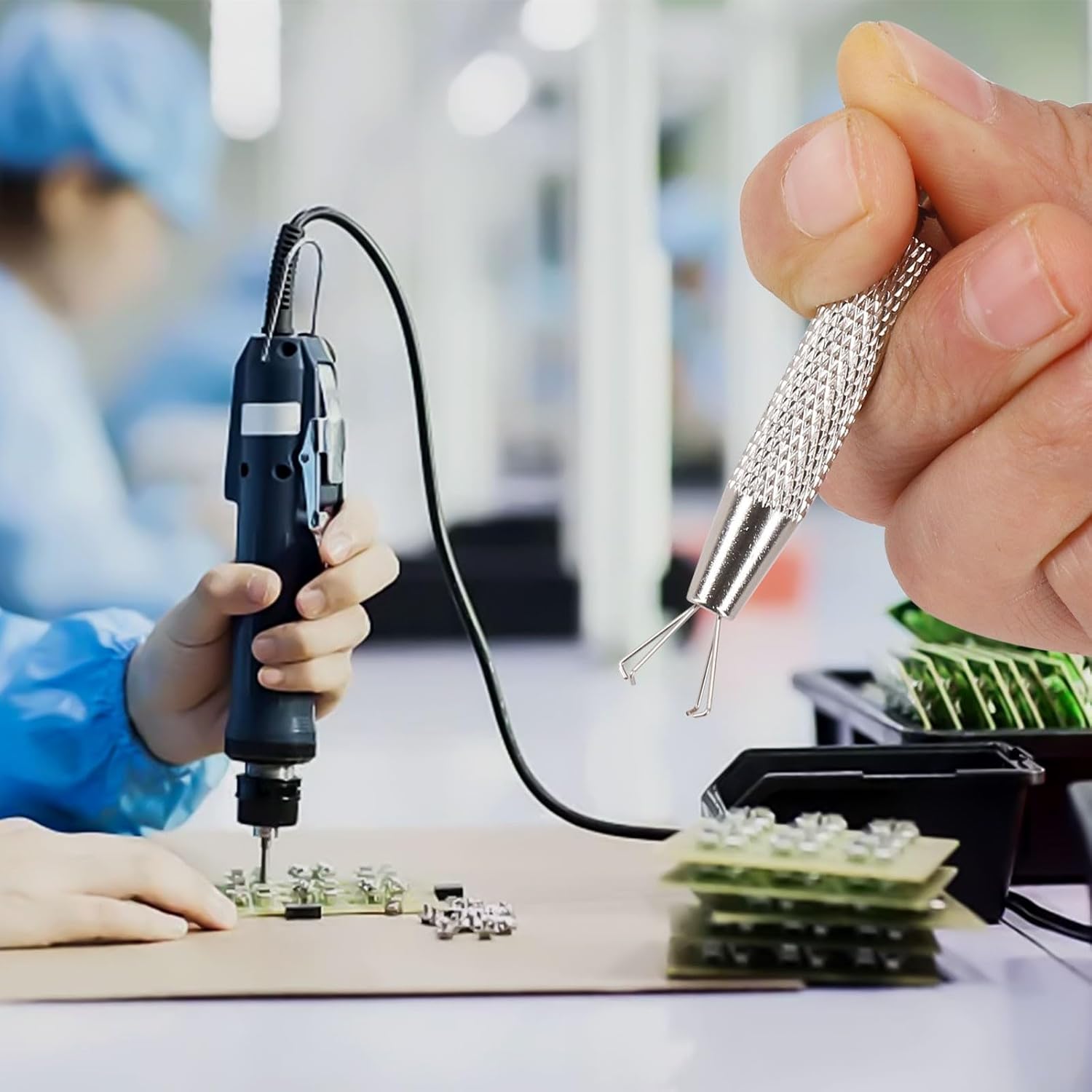 4-Jaw Piercing Ball Grabber Steel Tweezers Gems Beads IC Chips, Knurled Handle Pick- with 4 Claws Jewelry Making