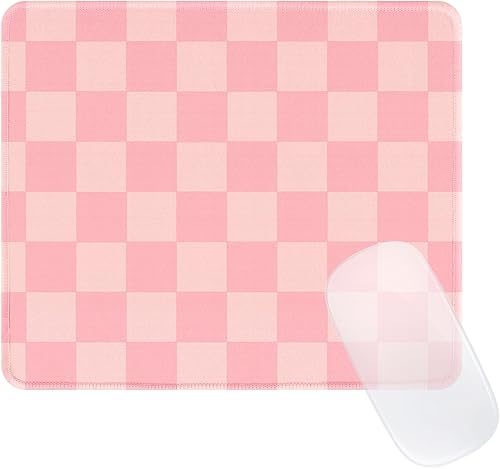Miniatura 40 de Bonita alfombrilla de ratón rosa, alfombrilla de ratón con patrón retro a cuadros, diseño de alfombrilla de ratón cuadriculada impermeable estética