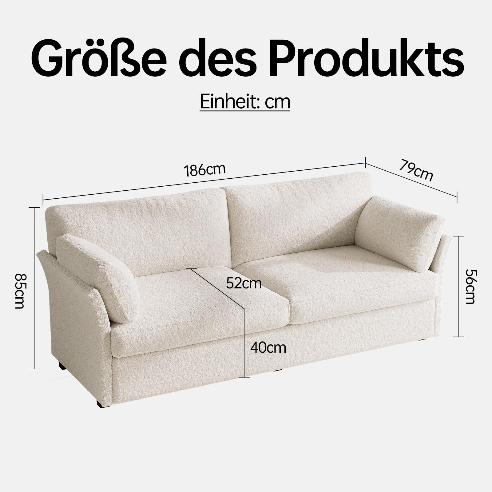 Miuuod Canapé 2 places 186 cm - Loveseat en Teddy Fleece avec 2 coussins, pour petits espaces, beige, facile à nettoyer et à installer