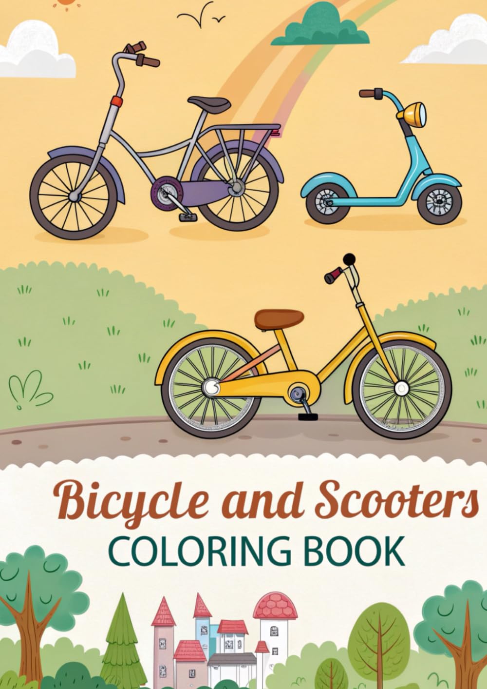 Bicycles and Scooters Coloring Book for Kids: 25 Fun Coloring Pages Featuring Bicycles, Scooters, Tricycles, and Ride-On Fun