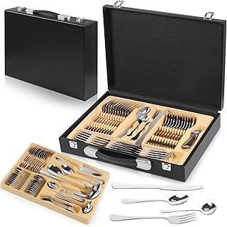 Faqueiro de Aço Inox 84 Peças, Jogo de Faqueiro Completo Inox com Maleta