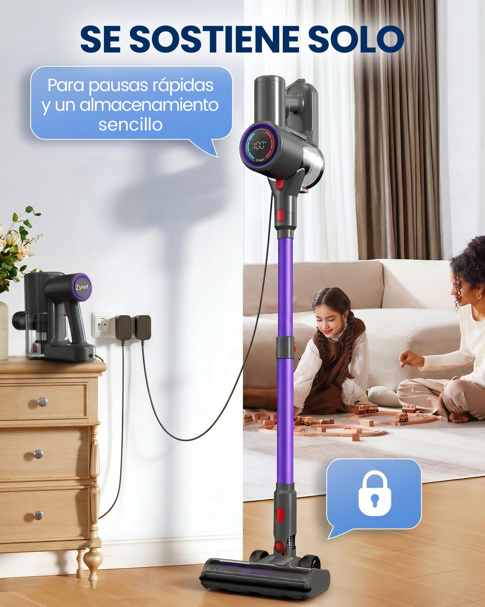 Aspiradora sin Cable Escoba S8 45KPA 500W Inalámbrica Motor Sin Escobillas hasta 40 Min para Pelo de Mascotas