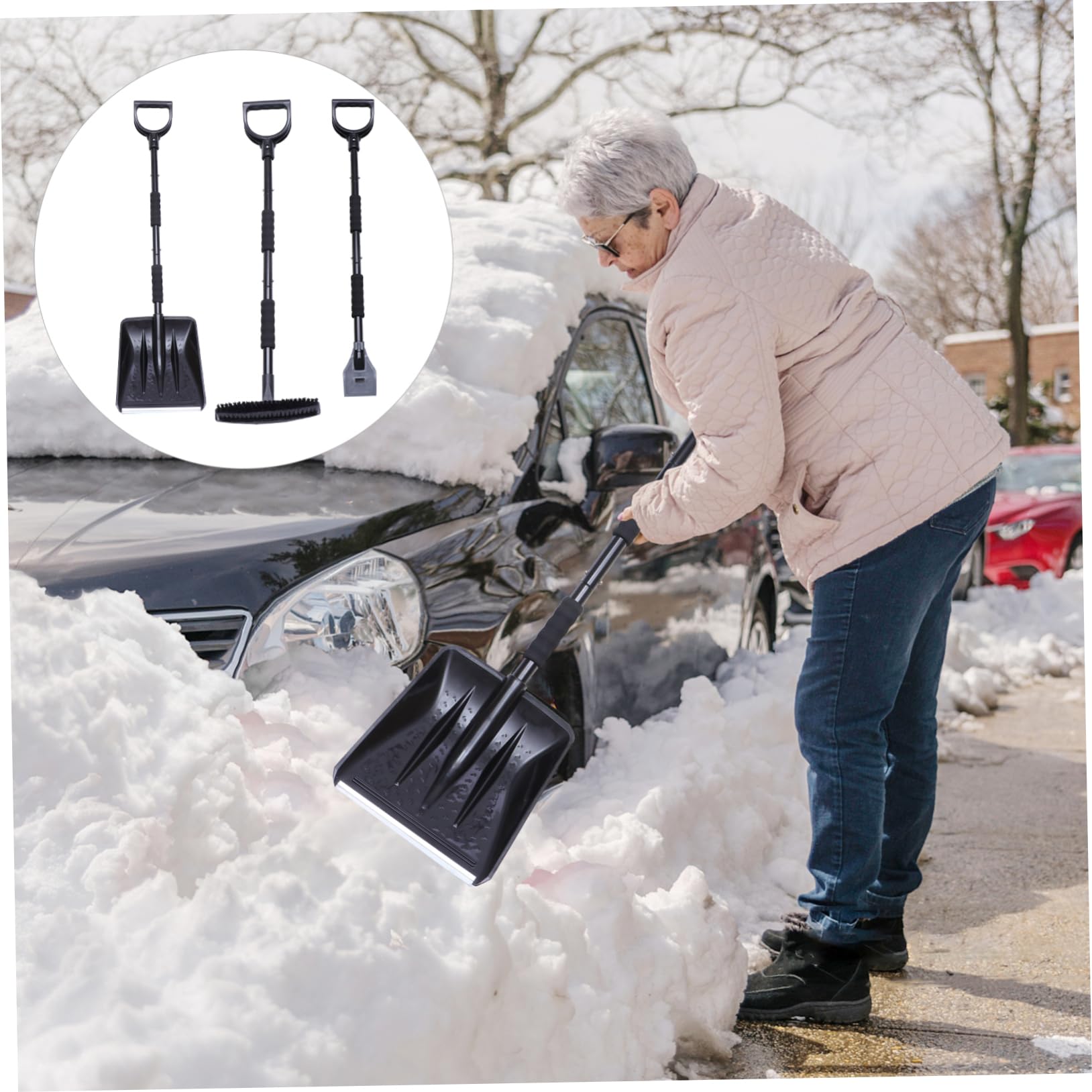 Sosoport Traje De Pala De Nieve para Coche Extensible y Desmontable Incluye Rascador De Hielo Cepillo Quitanieves para Uso Invierno para Limpiar El Parabrisas Techo del Coche