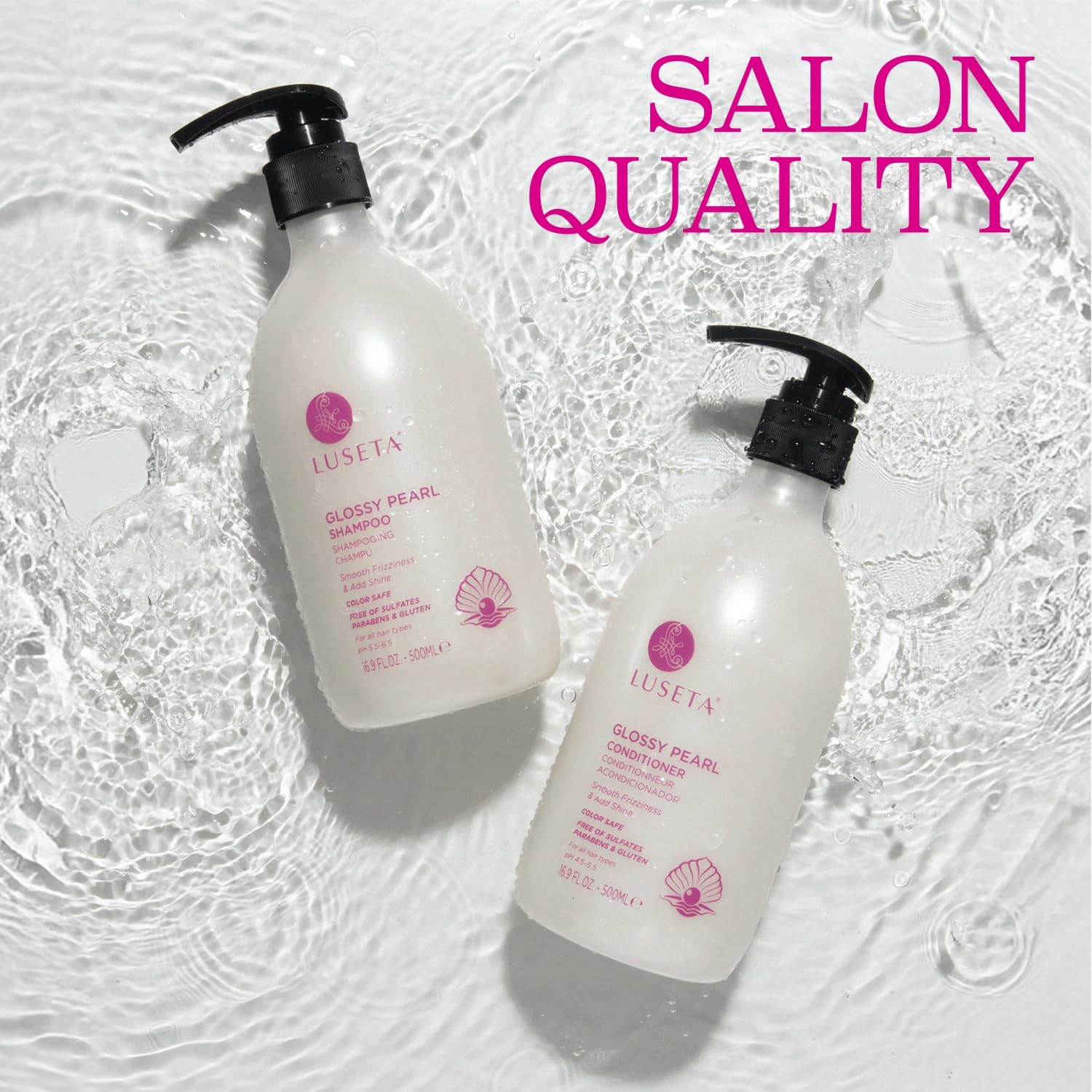 Luseta Glossy Pearl Shampoo and Conditioner Set Smooth & Moisturize, Fight Frizziness and Add Shine,Hydrating for Damaged Hair, Detangle,Nourish Strands,Paraben Free, Sulfate Free,16.9oz - Image 3