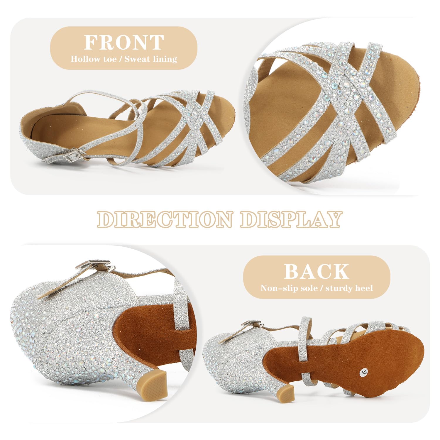 Zapatos de Baile de salón con Diamantes de imitación para Mujer Zapatos de Baile de Salsa Latina Zapatos de Baile de práctica para Fiesta, Zapatos Transpirables para salón de Baile