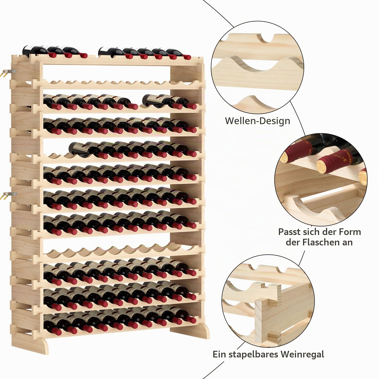 Weinregale Flaschenregal Schränke,Mit 12 Ebenen Für 120 Flaschen Wein Holzregal Weinhalter Weinständer Flaschenständer für Küche,Esszimmer,Bar