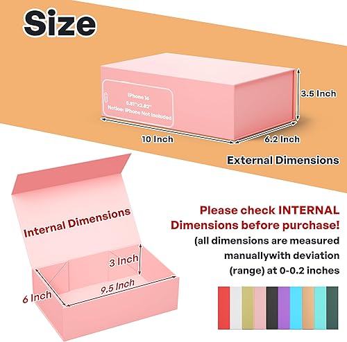 Miniatura 2 de Caja para regalos color rosa, 9.5x6x3 pulgadas, con tapa, cierre magnético, rectangular, plegable, para caja de propuesta de dama de honor, boda,