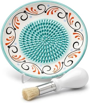 Ceramic Garlic Grater Plate Bowl Dish Spanish Tomato Grater Plate Cheese Crusher Grinder Ginger Grating Plates Tool Herb Stripper Handmade Pottery Grader Peeler Brush Stand Kitchen Gadget