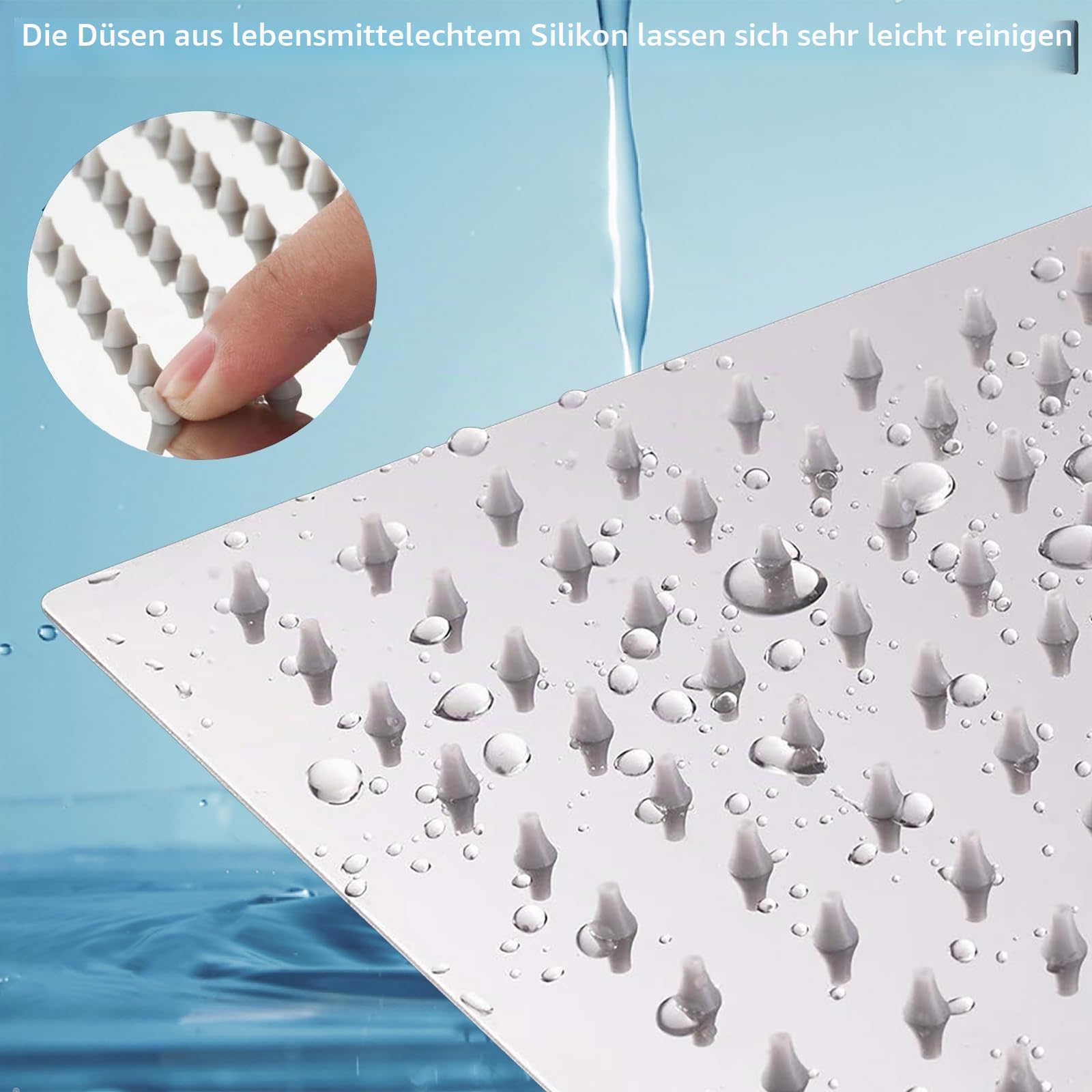 Duschkopf mit Filter, Hochdruck-Duschkopf mit Filter für Hartes Wasser, Entfernt Chlor und Schadstoffe, 30 cm Quadratischer Regenduschkopf (Chrom)